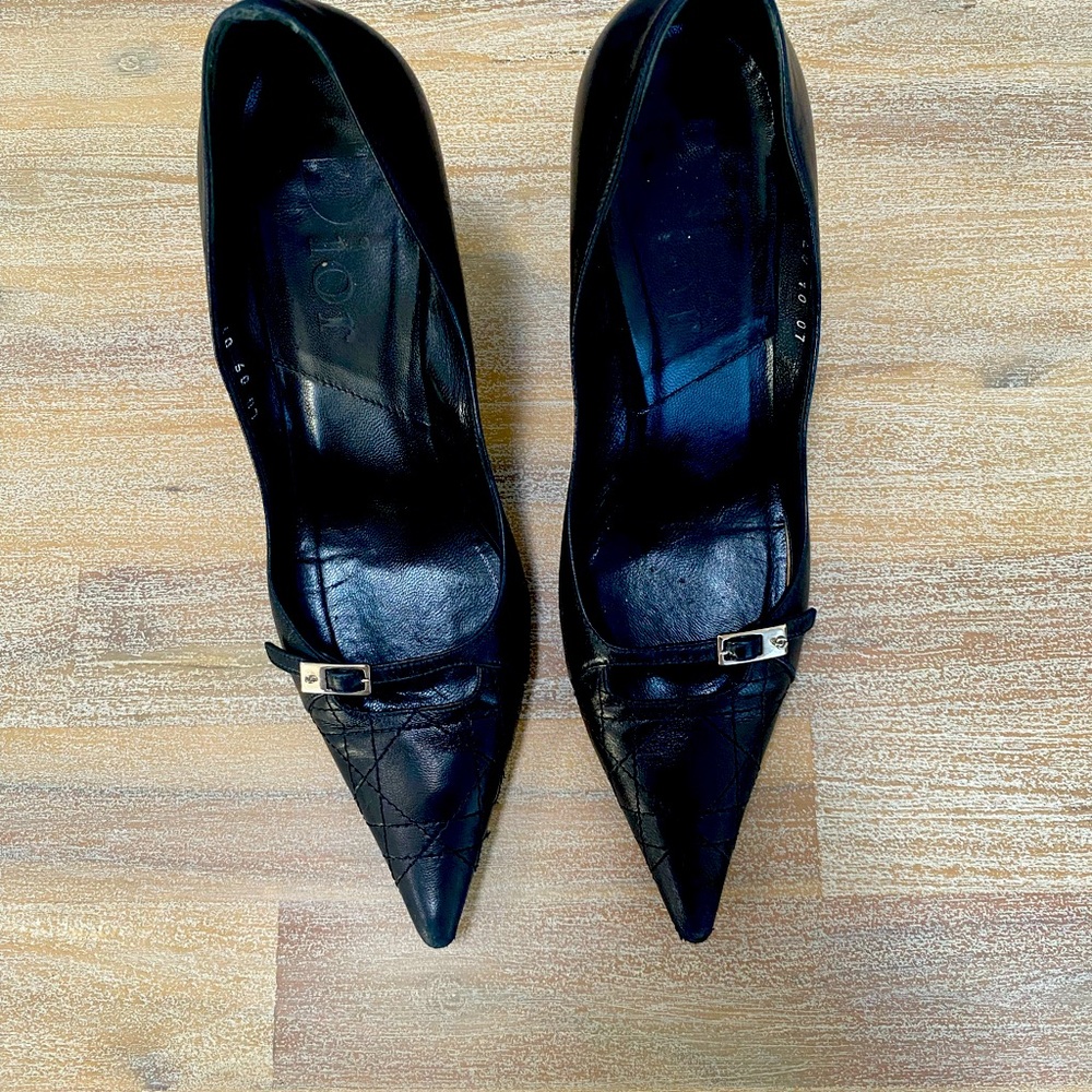 Authentic Dior black leather pre loved 4 inch heels